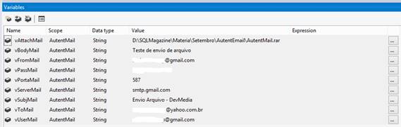 Variveis
    para envio de e-mail 