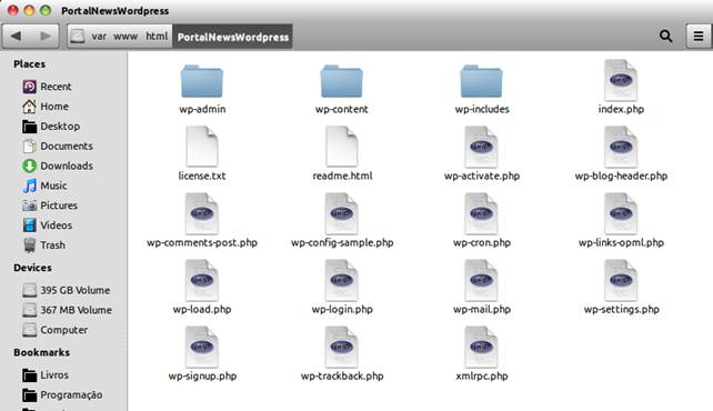 Arquivo Wordpress gravado no diretrio
Apache