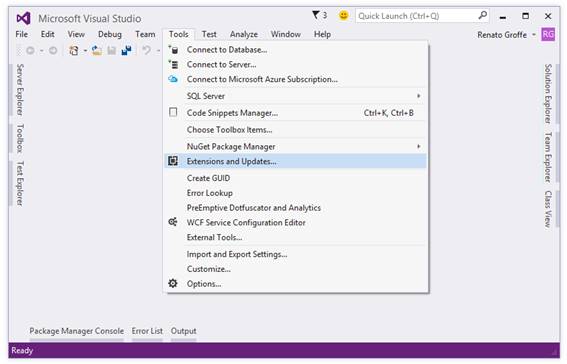 Instalando uma
extenso no Visual Studio 2015