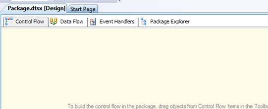 Control Flow, Data Flow, Event Handlers e
Package Explorer
