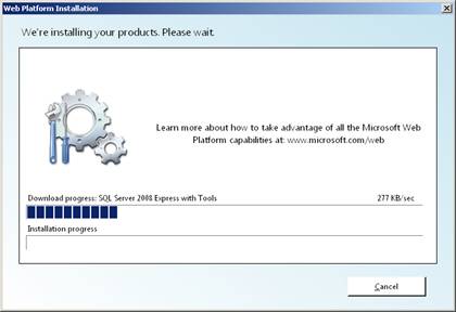 Download e instalao do SQL
Server 2008 Espress no Microsoft Web Platform Installer