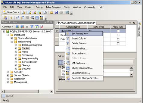 Definindo uma coluna como chave primria