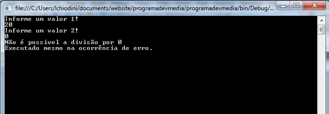 Lançamento erro e uso do finally