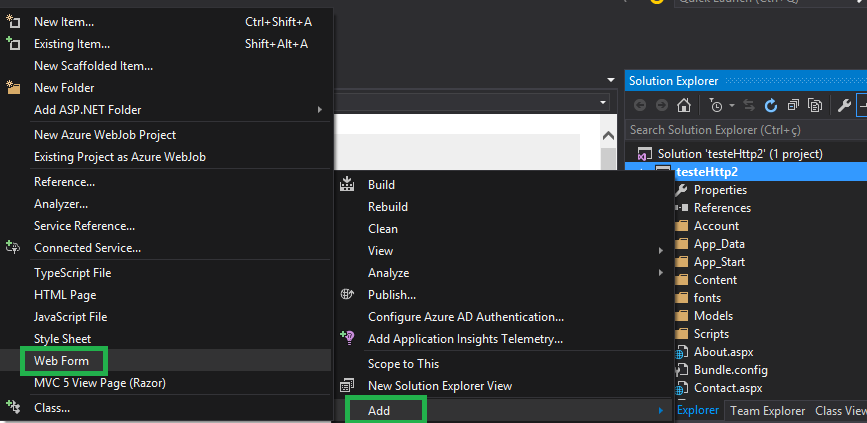 Adicionando uma nova web form