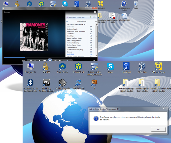 Bloqueio na tentativa de abrir o Windows Media Player