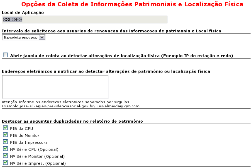 Opções de envio de alerta para mudança físicas no computador