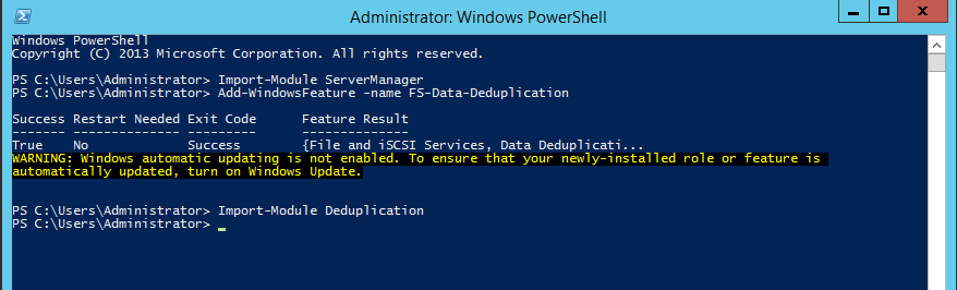 Instalação do Data
Deduplication através do PowerShell