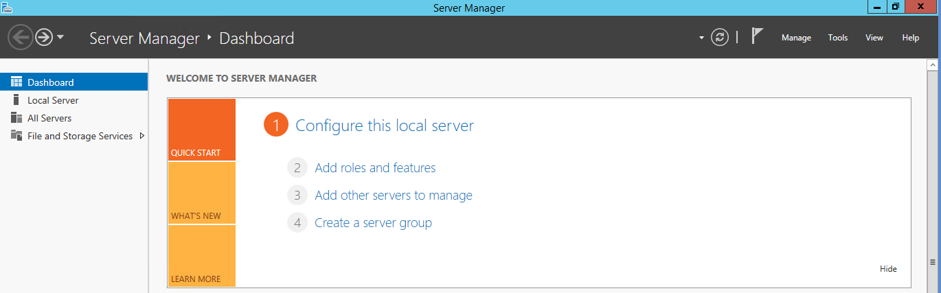 Server Manager com a guia
File and Storage Services