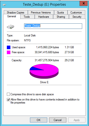 Propriedades do volume de
dados