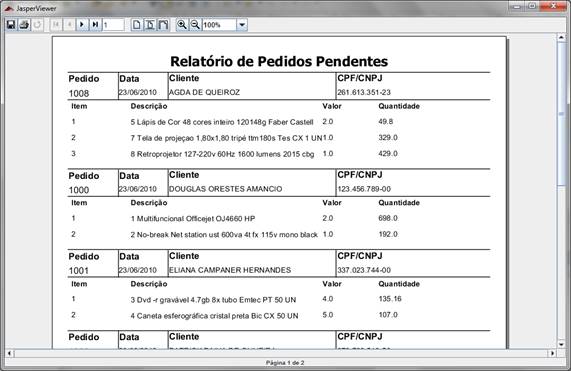 Visualização do relatório com JasperViewer