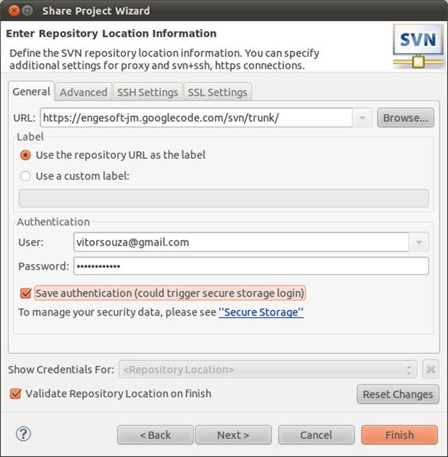 Configurao para
    compartilhamento do projeto EngeSoft no Eclipse usando SVN