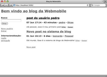 Blog com links para o usurio e categoria