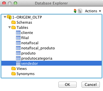 Tabela “vendedor”
selecionada no Database Explorer