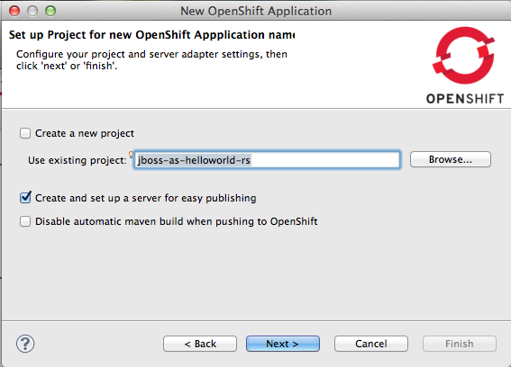 Escolhendo o projeto para ser enviado ao OpenShift