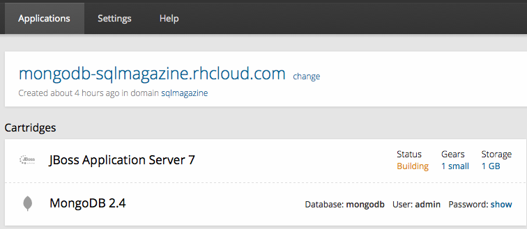 Web Service sendo construído no OpenShift