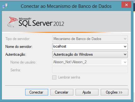 Tela inicial do SQL Server Management Studio