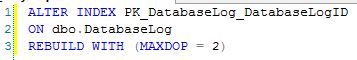 Exemplo do uso da Query
Hint MaxDop no processo de Index Rebuild.