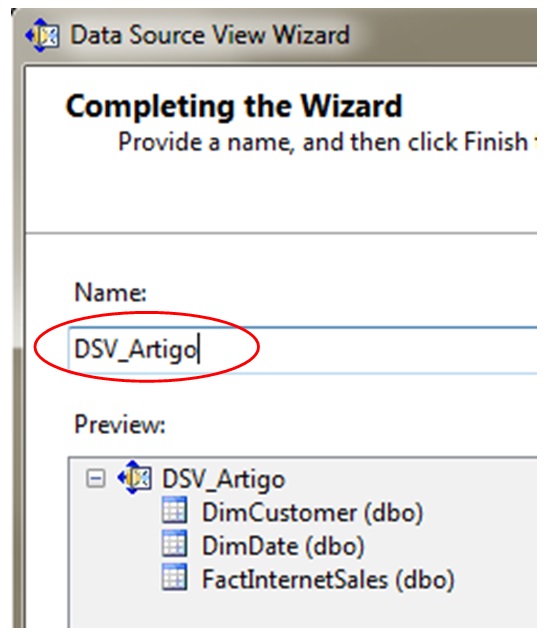 Definindo um nome para o Data Source View