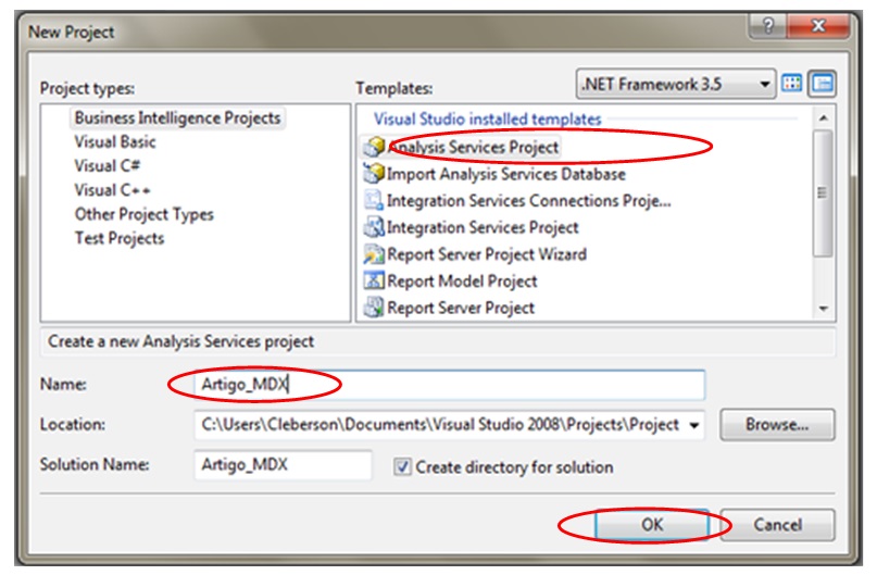 Criando um novo projeto do Analysis Services