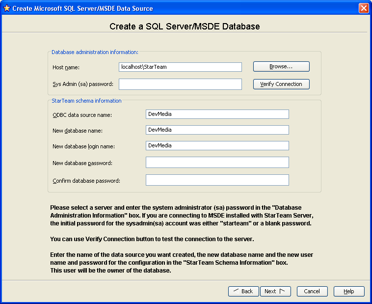 Configurando as op��es referente ao banco de dados a ser utilizado pelo novo server configuration