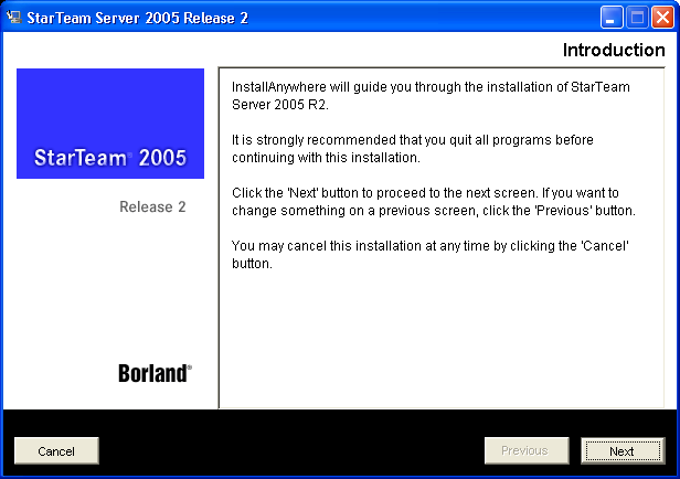 Tela de introdu��o para instala��o do StarTeam Server.
