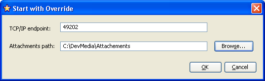 Especificando a porta e attachments para iniciar o novo servidor em paralelo ao StarDraw