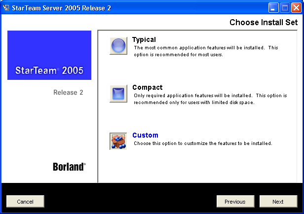 Tipos de instala��o dispon�veis para o StarTeam Server