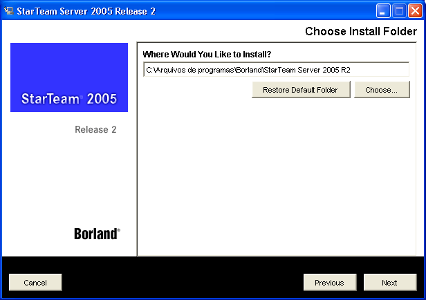 Definindo o caminho para a instala��o do StarTeam 2005 R2 Server
