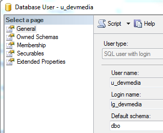 Associação de login e usuário no SQL Server Management Studio