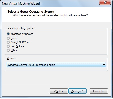 Selecione o sistema operacional e clique em Avanar.
