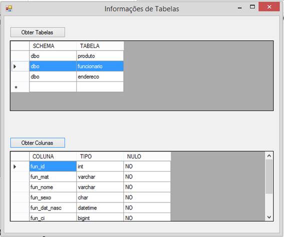 Exibindo informaes da tabela selecionada