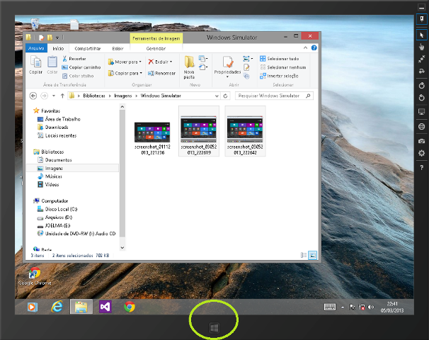 Emulador com botão Windows em destaque