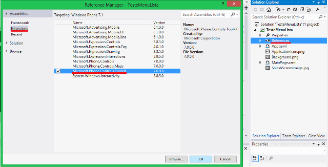 Adicionando a referência à DLL Microsoft.Phone.Controls.Toolkit