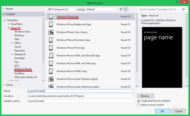 Criando novo projeto no Visual Studio 2012