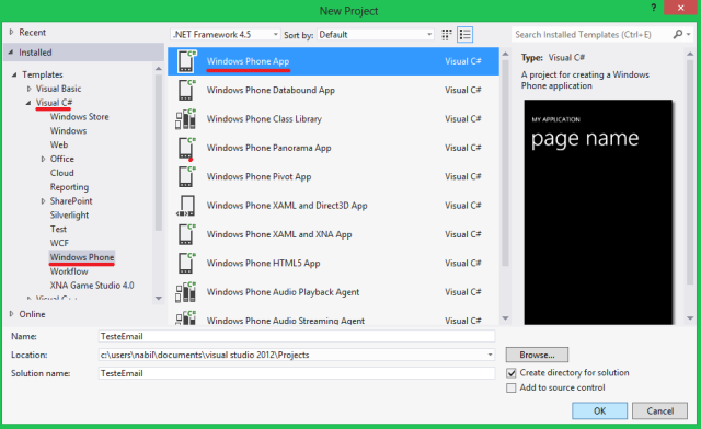 Criao do projeto para Windows Phone no Visual Studio