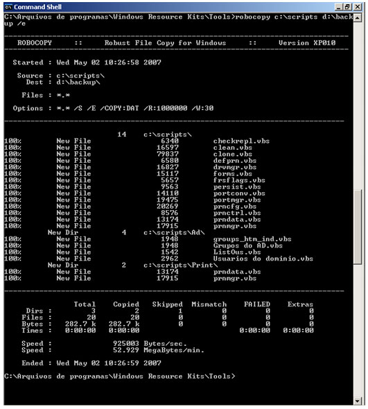 Figura 3. Cópia para o diretório Backup