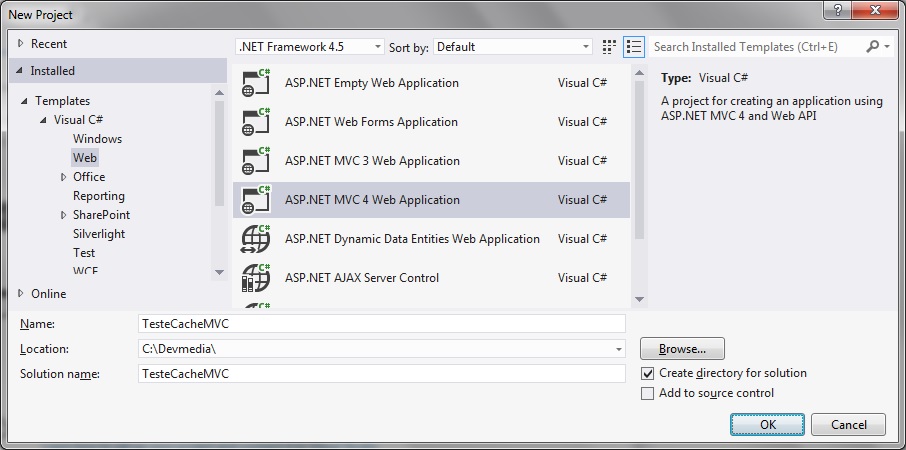 Criando um projeto ASP.NET MVC 4 para testes