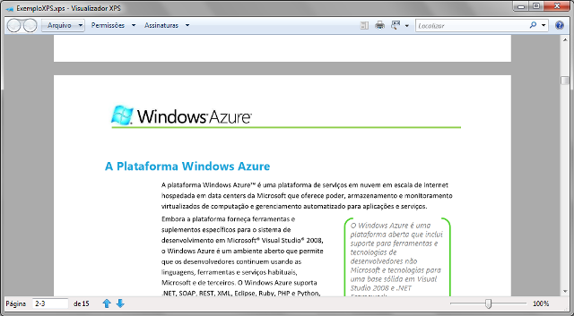 Visualizando documento XPS gerado a partir de um arquivo do Word