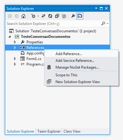 Adicionando uma referência a um projeto de testes