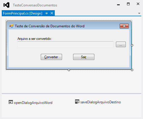 Formulário FormPrincipal em modo Design com todos os controles já configurados