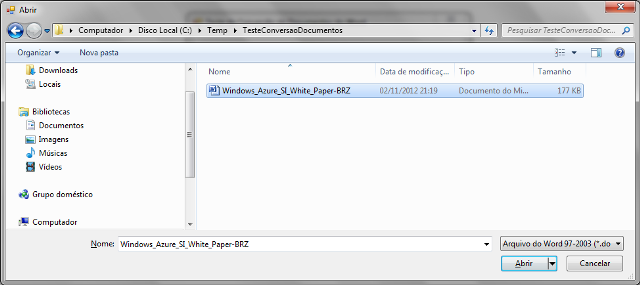 Selecionando um documento do Word