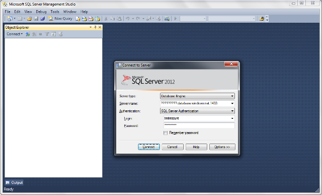 Conectando-se ao SQL Azure via Management Studio