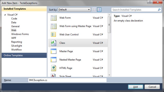 Criando o arquivo para implementa��o da classe IMCException