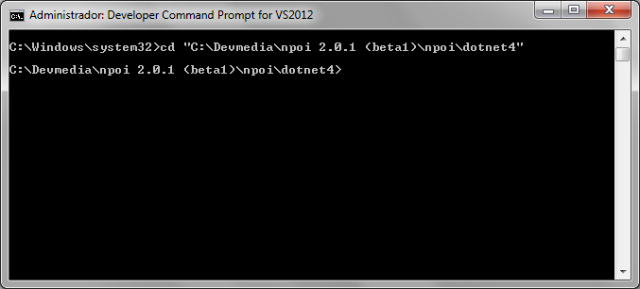Prompt de comandos do Visual Studio 2012