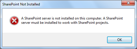 Erro durante a criao de um projeto em um computador que no possua o servidor do SharePoint