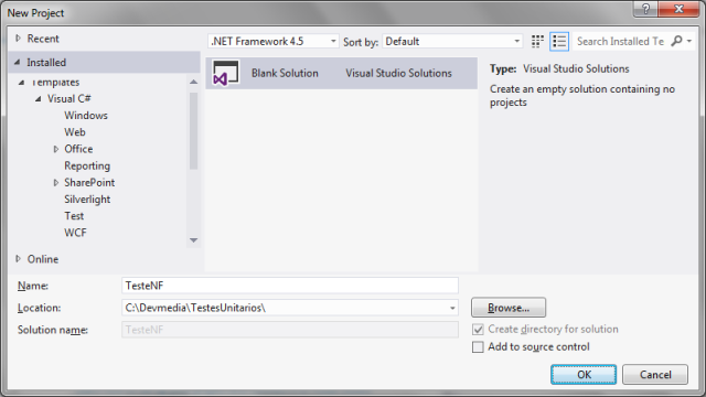 Criando a Solution TesteNF