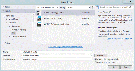 Criando a aplicao
     de testes no Visual Studio 2015