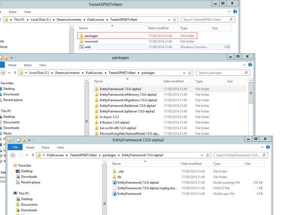 Exemplo de
    arquivos gerados para o deploy de um projeto ASP.NET vNext