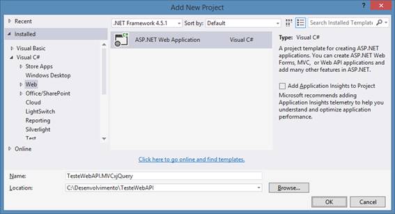 Criando uma ASP.NET
Web Application no Visual Studio 2013