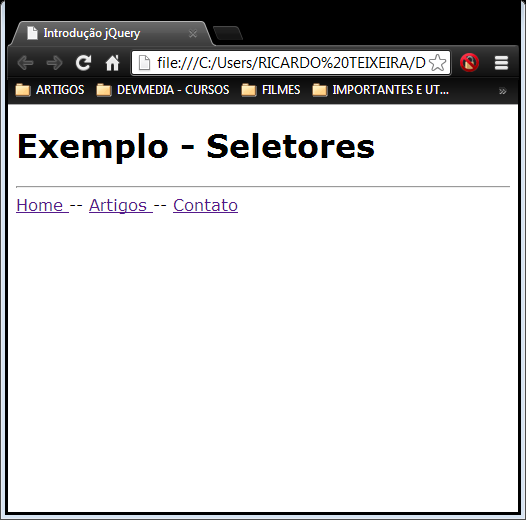 Resultado exemplo agrupamento de seletores